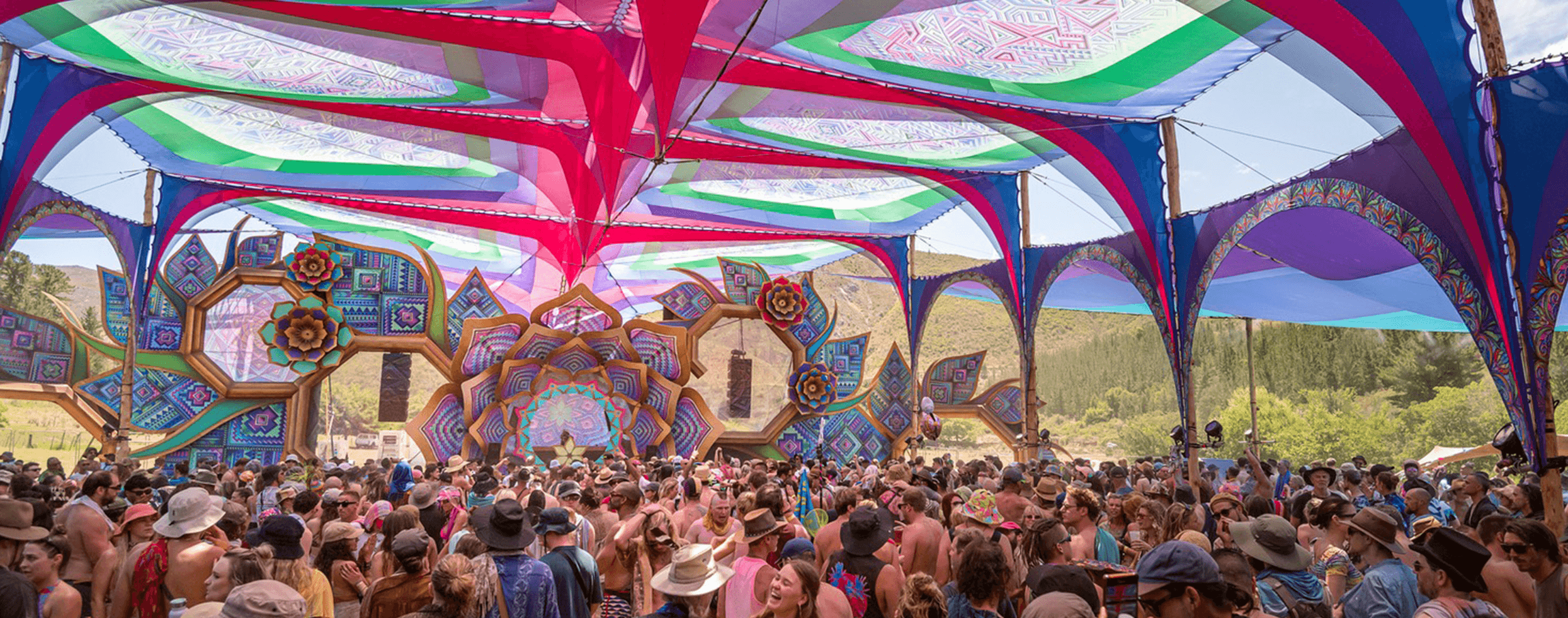 The mighty Origin Festival psytrance stage, designed by Carin Dickson - Artescape
